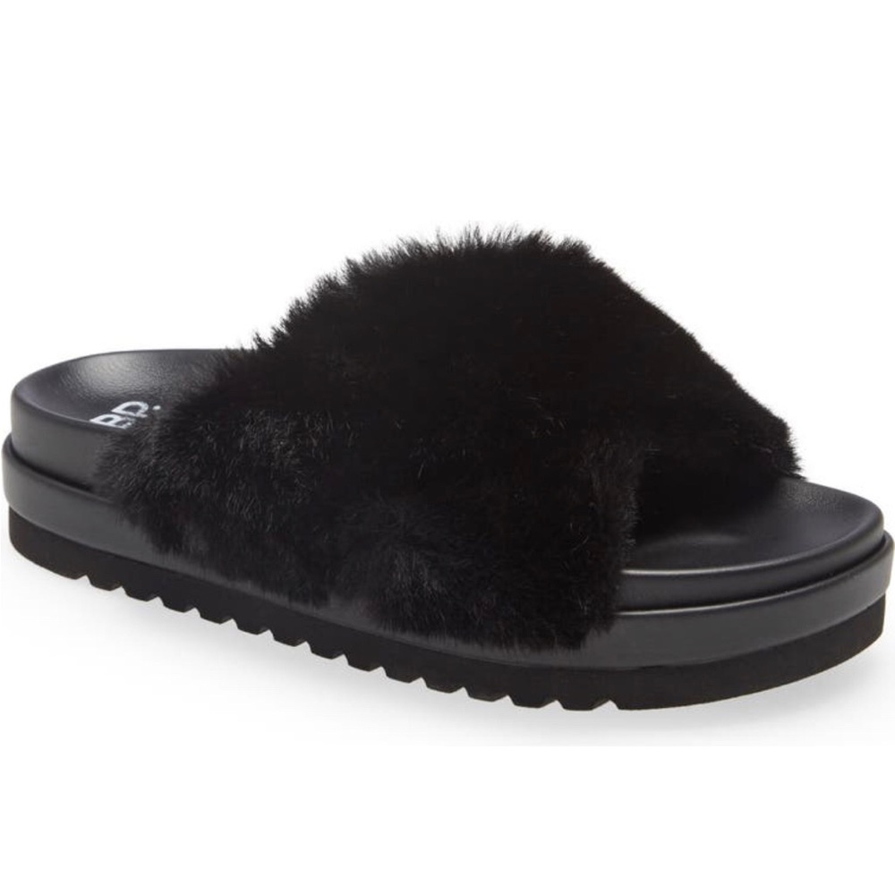 BP. Zoe Cross Band Faux Fur Slide Sandal